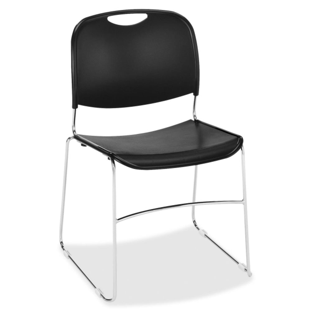 Lorell Lumbar Support Polymer Seat, Polymer Back Stacking Chair, 19in Seat Width, Black Seat/Chrome Frame, Quantity: 4