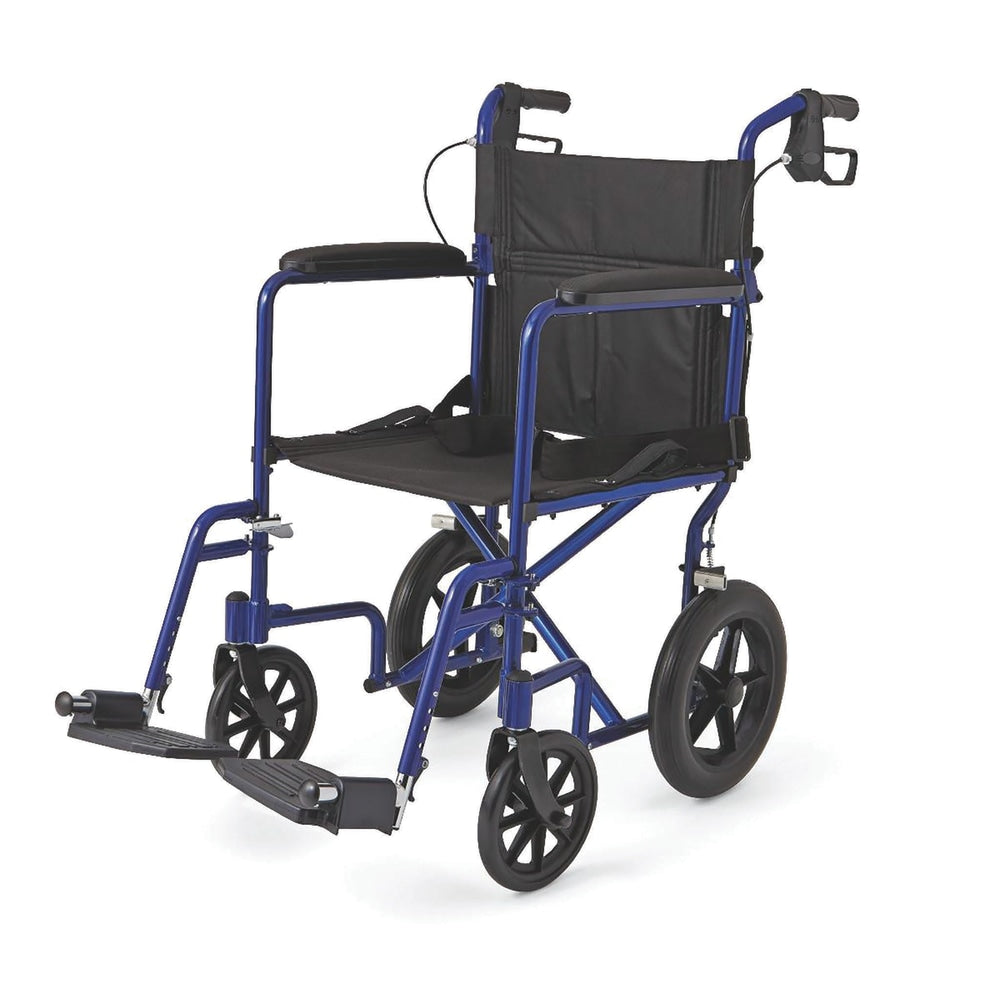 Medline Aluminum Transport Chair, 12in Wheels, Blue