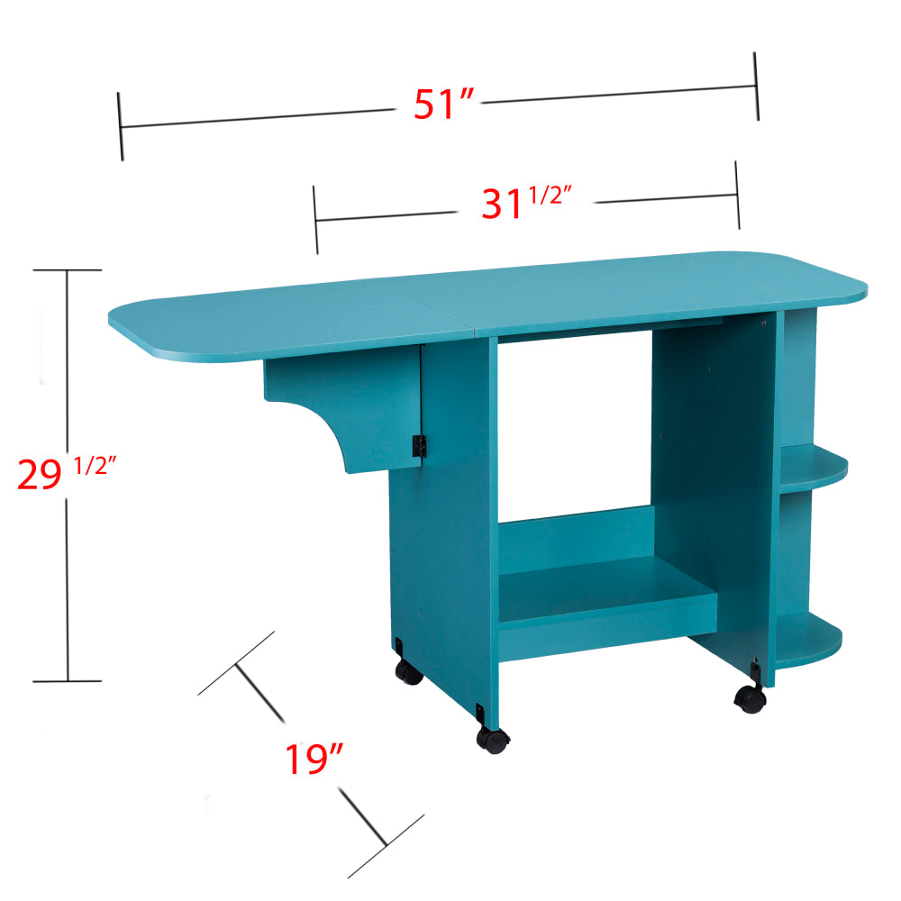 SEI Furniture Expandable Rolling Sewing Table/Craft Station, Turquoise