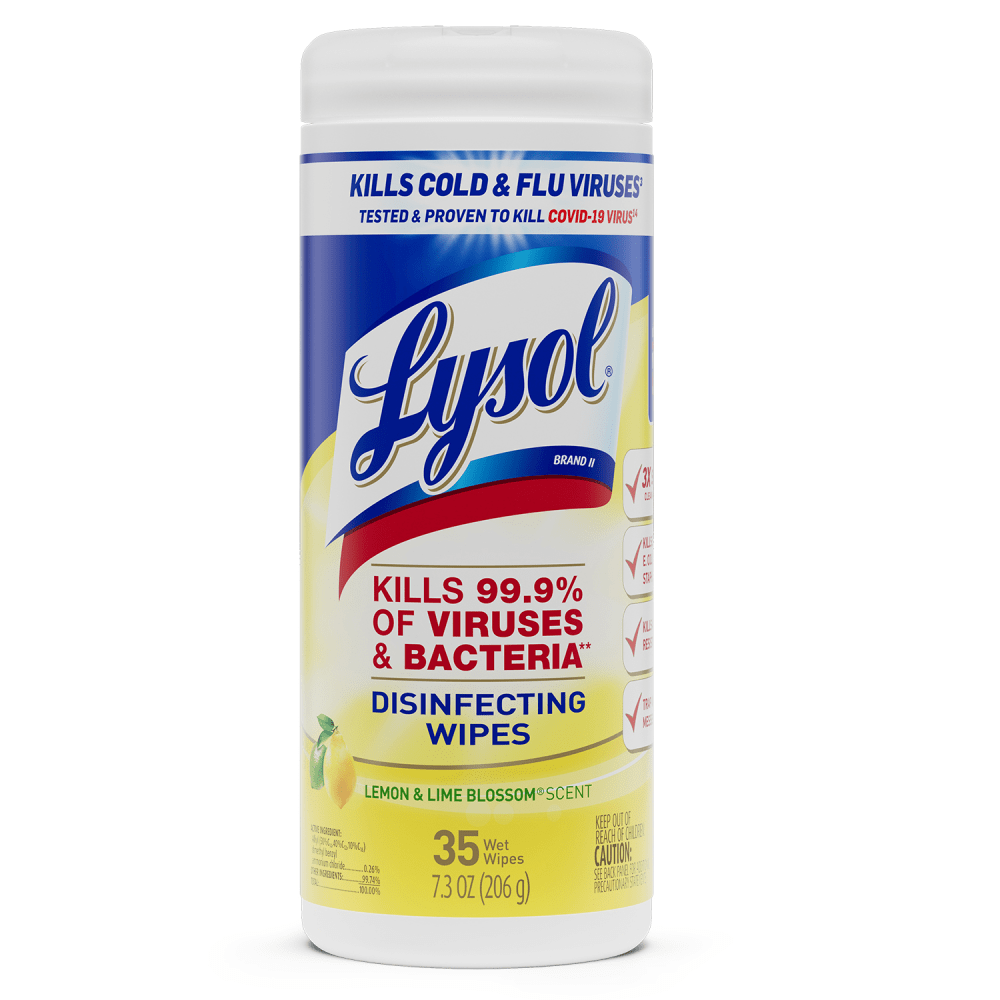 Lysol Disinfecting Wipes, Lemon & Lime Blossom Scent, 7in x 8in, 35 Wipes Per Canister, Case Of 12