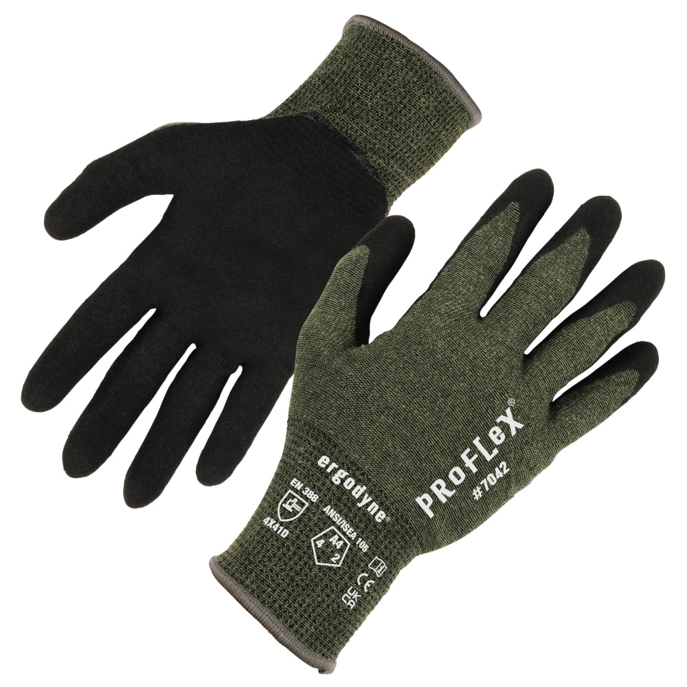 Ergodyne Proflex 7042 Nitrile-Coated Cut-Resistant Gloves, Green, Medium