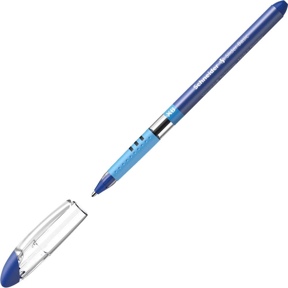 Schneider Slider Basic XB Ballpoint Pens - Extra Broad  - 1.4 mm Pen Point Size - Blue Ink - Rubberized Barrel - Stainless Steel Tip - 10 / Box