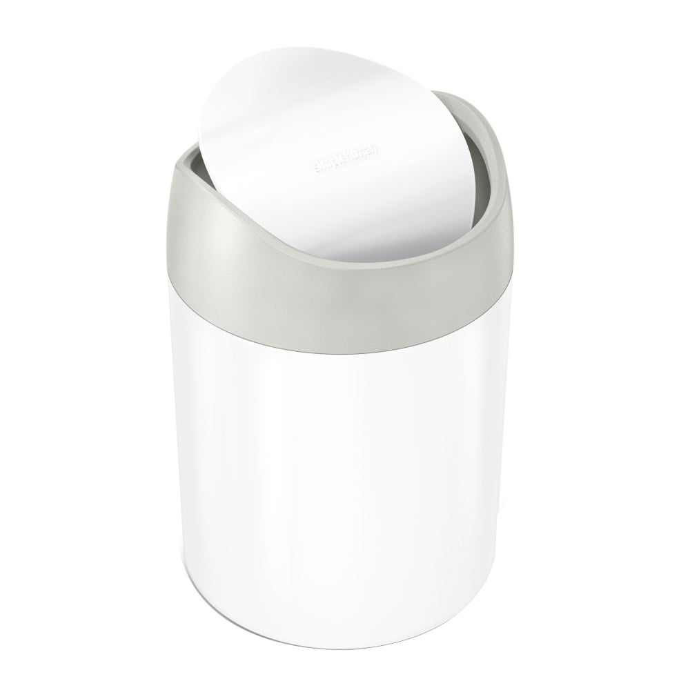 simplehuman Mini Round Steel Trash Can, 7-3/8inH x 5inW x 5inD, 1.6 Qt, White