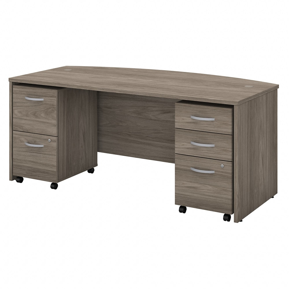 Bush Business Furniture Studio C 72inW Bow-Front Computer Desk With Mobile File Cabinets, Modern Hickory, Standard Delivery