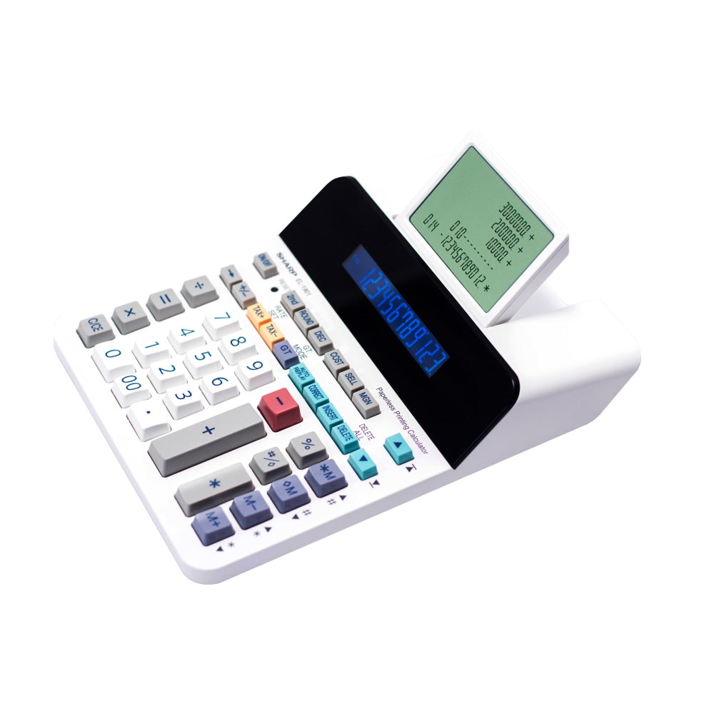 Sharp EL-1901 Digital Printing Calculator, White