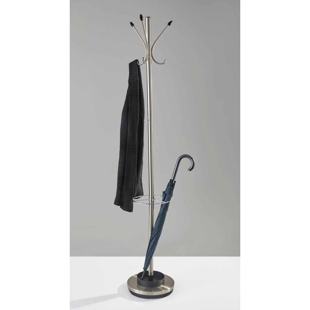 Adesso Umbrella Stand Coat Rack, 68inH x 13inW x 13inD, Brushed Steel