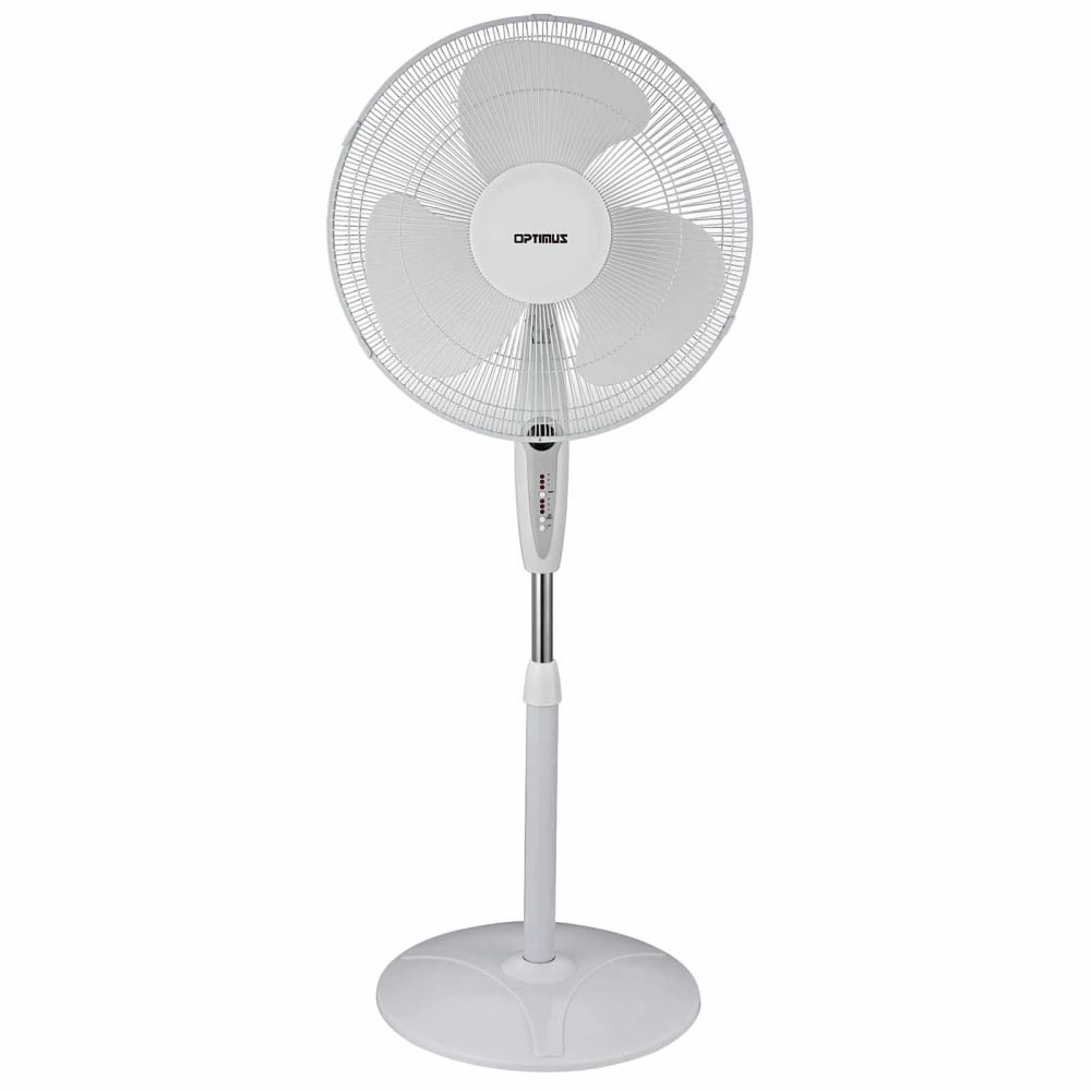 Optimus 16in Adjustable Oscillating Stand Fan With Remote Control, White