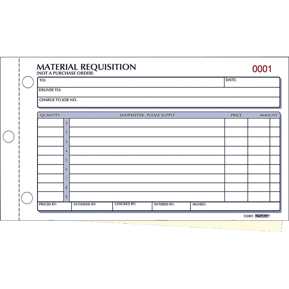 Rediform Material Requisition Purchasing Forms - 50 Sheet(s) - 2 PartCarbonless Copy - 7 7/8in x 4 1/4in Sheet Size - White, Yellow - Black Print Color - 1 Each