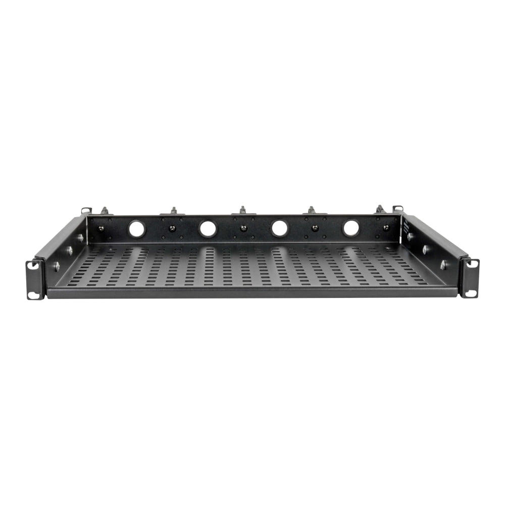 Tripp Lite Cantilevered Steel Rack Shelf 1URM Cable Rings 14.2in Deep 50lbs - For PDU, Server, Wireless Access Point - 1U Rack Height x 19in Rack Width x 14.20in Rack Depth - Rack-mountable - Black Powder Coat