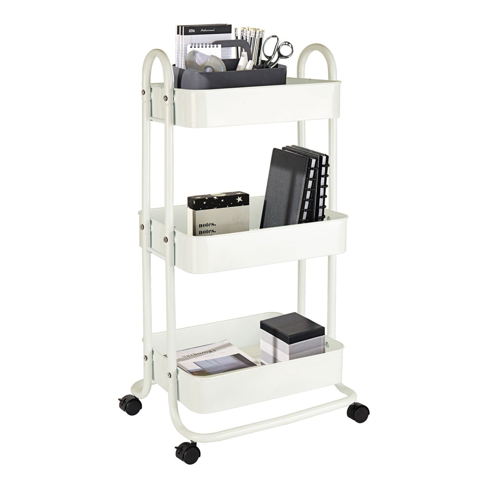 Realspace Mobile 3-Tier Storage Cart, 35-5/8inH x 17-15/16inW x 14-5/16inD, Off-White