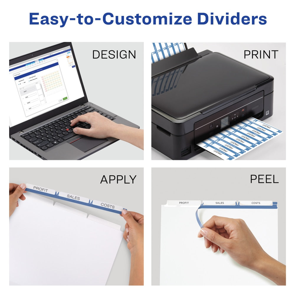 Avery Customizable Index Maker Dividers For 3 Ring Binder, Easy Print & Apply Clear Label Strip, 3 Tab, White, Pack Of 5 Sets