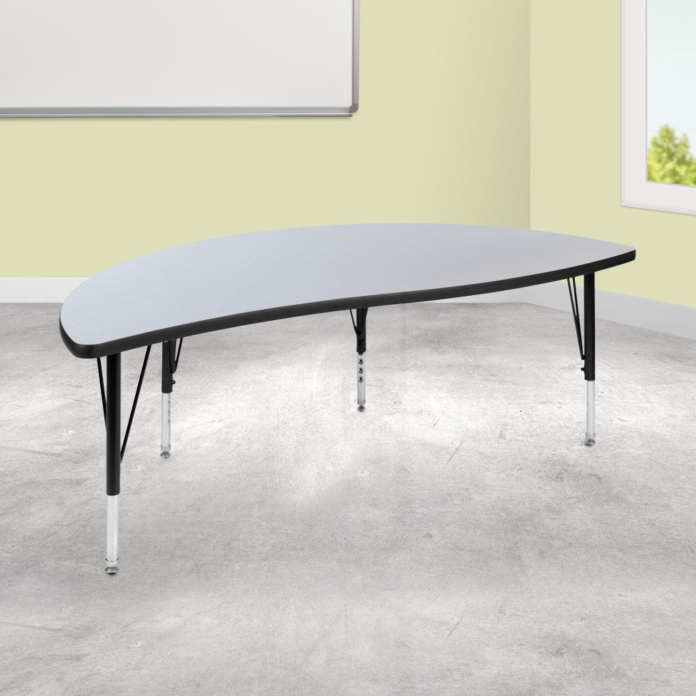 Flash Furniture Half Circle Wave Flexible Collaborative Thermal Laminate Activity Table With Height-Adjustable Short Legs, 25-1/4inH x 30inW x 60inD, Gray