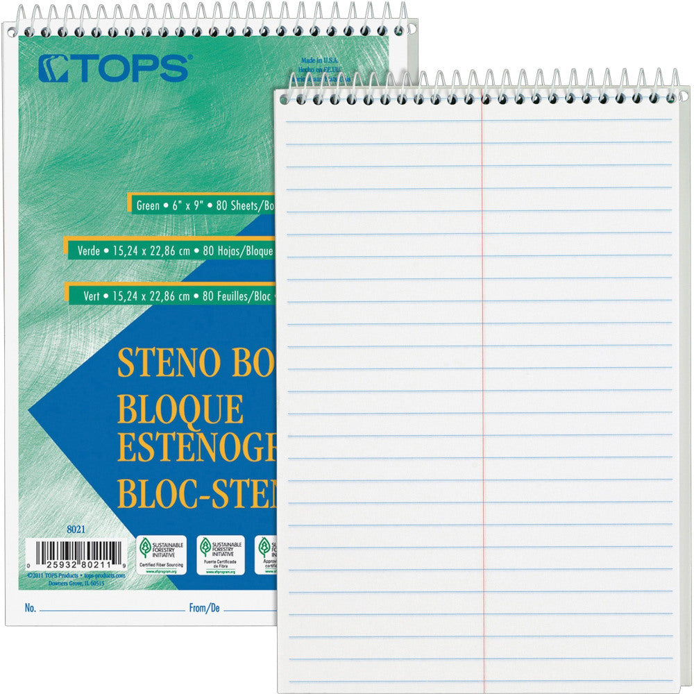 TOPS Steno Books, 6in x 9in, Gregg Ruled, 80 Sheets, Pack Of 12 Steno Books