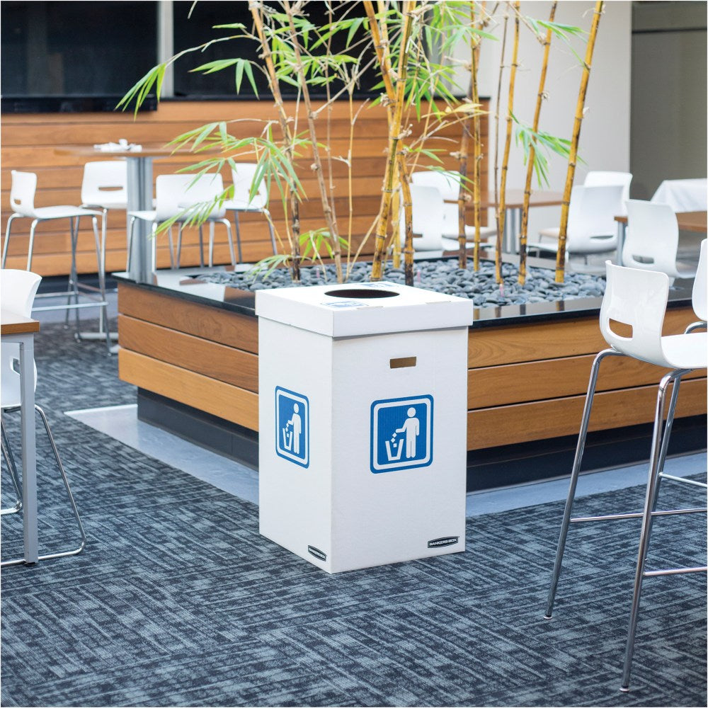 Bankers Box Waste And Recycling Bins, Extra Large Size, 36in x 18 3/8in x 18 3/8in, 50% Recycled, White/Blue, Pack Of 10