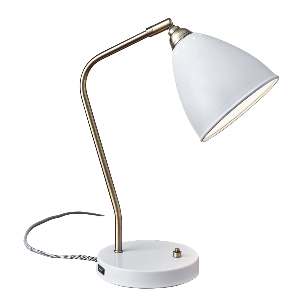 Adesso Chelsea Desk Lamp, 21inH, White Shade/White Base