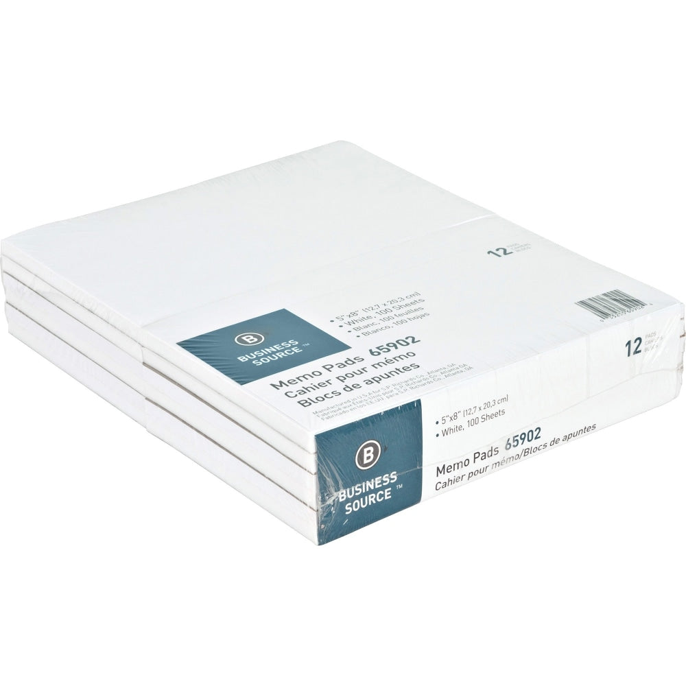 Business Source Plain Memo Pads - 100 Sheets - Plain - Glue - 16 lb Basis Weight - 5in x 8in - White Paper - 12 / Dozen