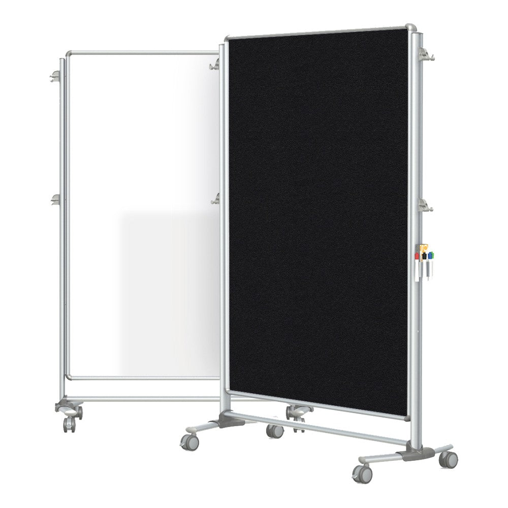 Ghent Nexus Partition Double-Sided Mobile Magnetic Whiteboard/Bulletin Board, 65in x 46 1/4in, Black Fabric/Silver Aluminum Frame