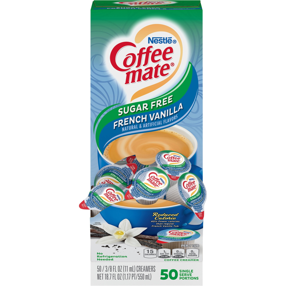 Nestle Coffee-mate Liquid Creamer, Sugar-Free French Vanilla Flavor, 0.38 Oz Single Serve x 50