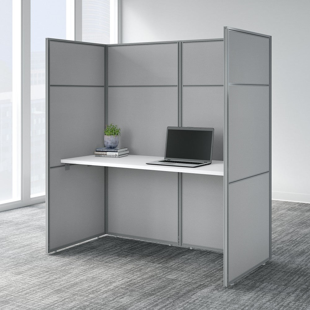 Bush Business Furniture Easy Office 60inW Cubicle Desk Workstation With 66inH Closed Panels, Pure White/Silver Gray, Standard Delivery