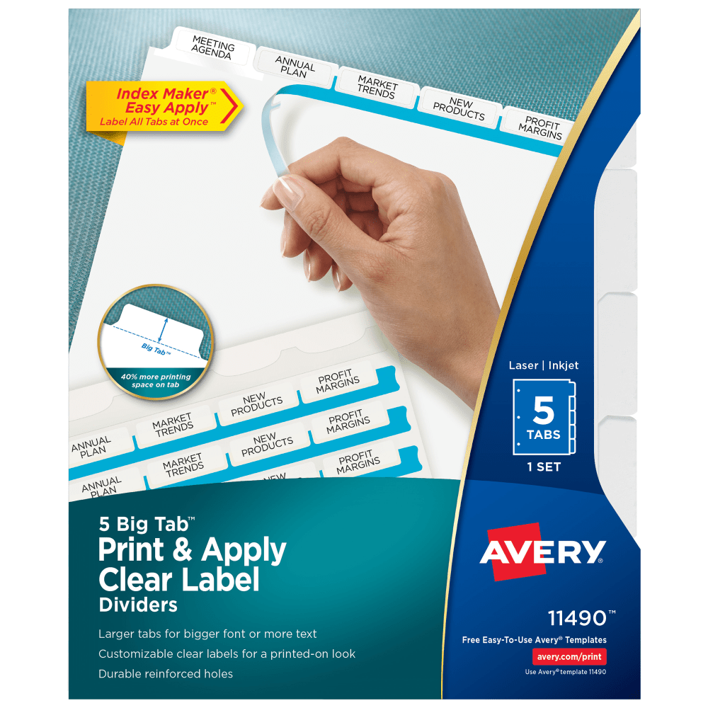 AveryIndex Maker Big Tab Clear Label Dividers, 5-Tab Set