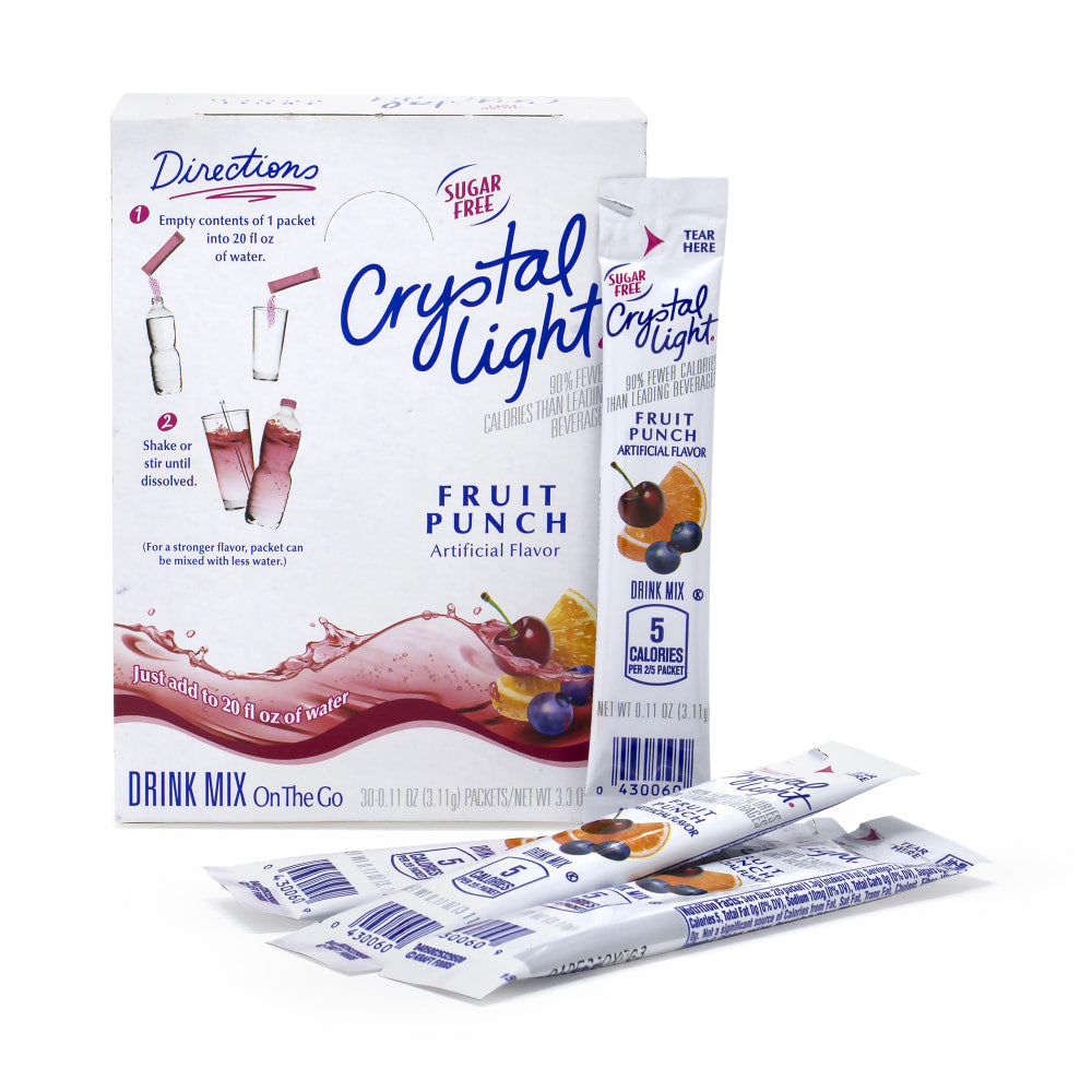 Crystal Light On-The-Go Sugar-Free Drink Mix, Fruit Punch, 0.11 Fl Oz, 30 Packets Per Box, Pack Of 2 Boxes