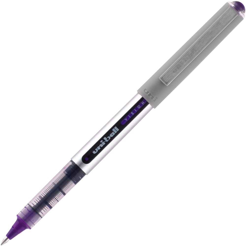 uni-ball Vision Liquid Ink Rollerball Pen, Fine Point, 0.7 mm, Gray Barrel, Purple Ink