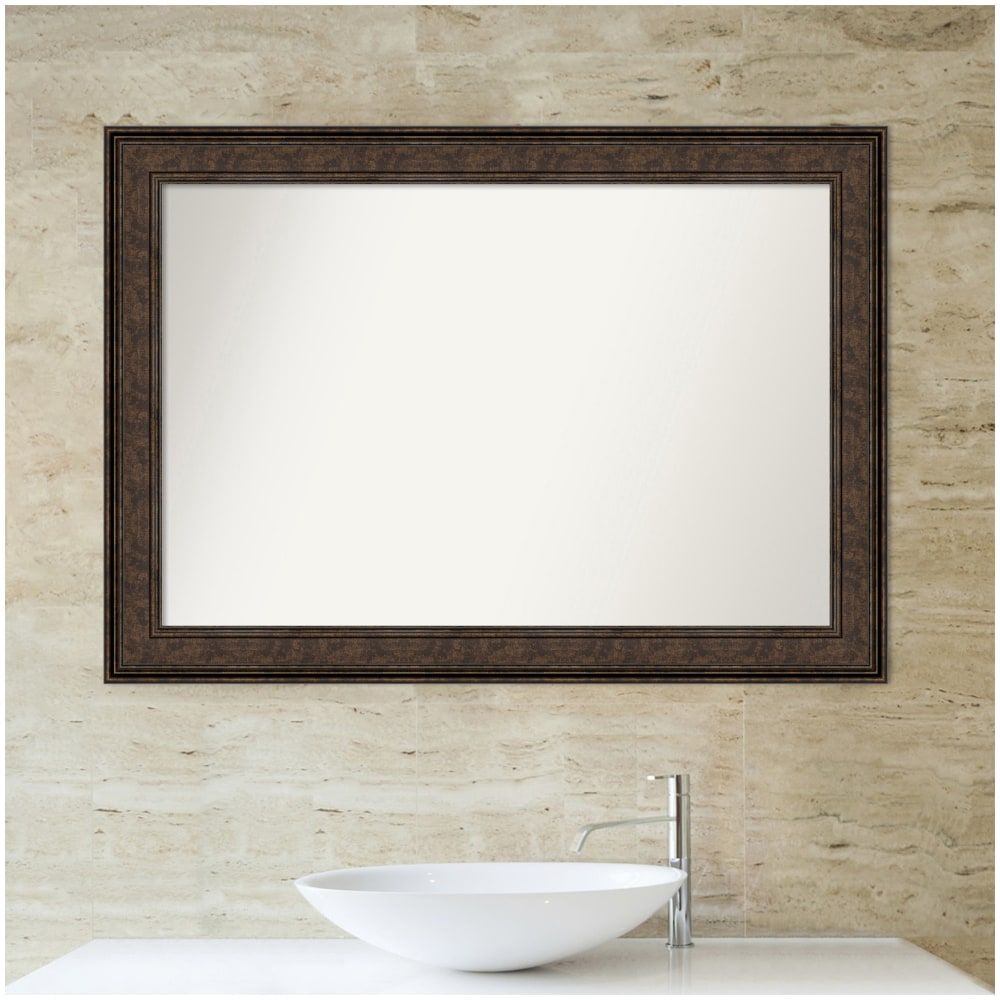 Amanti Art Non-Beveled Rectangle Framed Bathroom Wall Mirror, 29-1/2in x 41-1/2in, Ridge Bronze