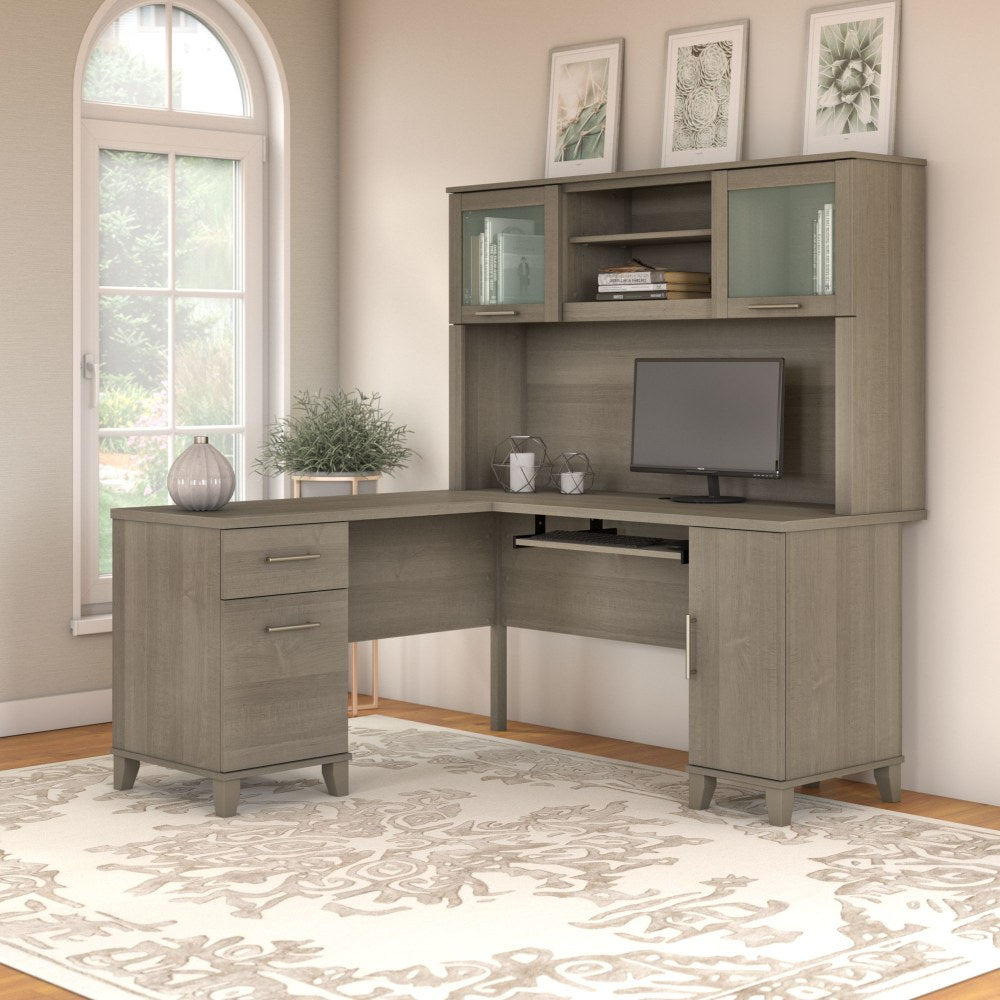 Bush Furniture Somerset L Shaped Desk With Hutch, 60inW, Ash Gray, Standard Delivery