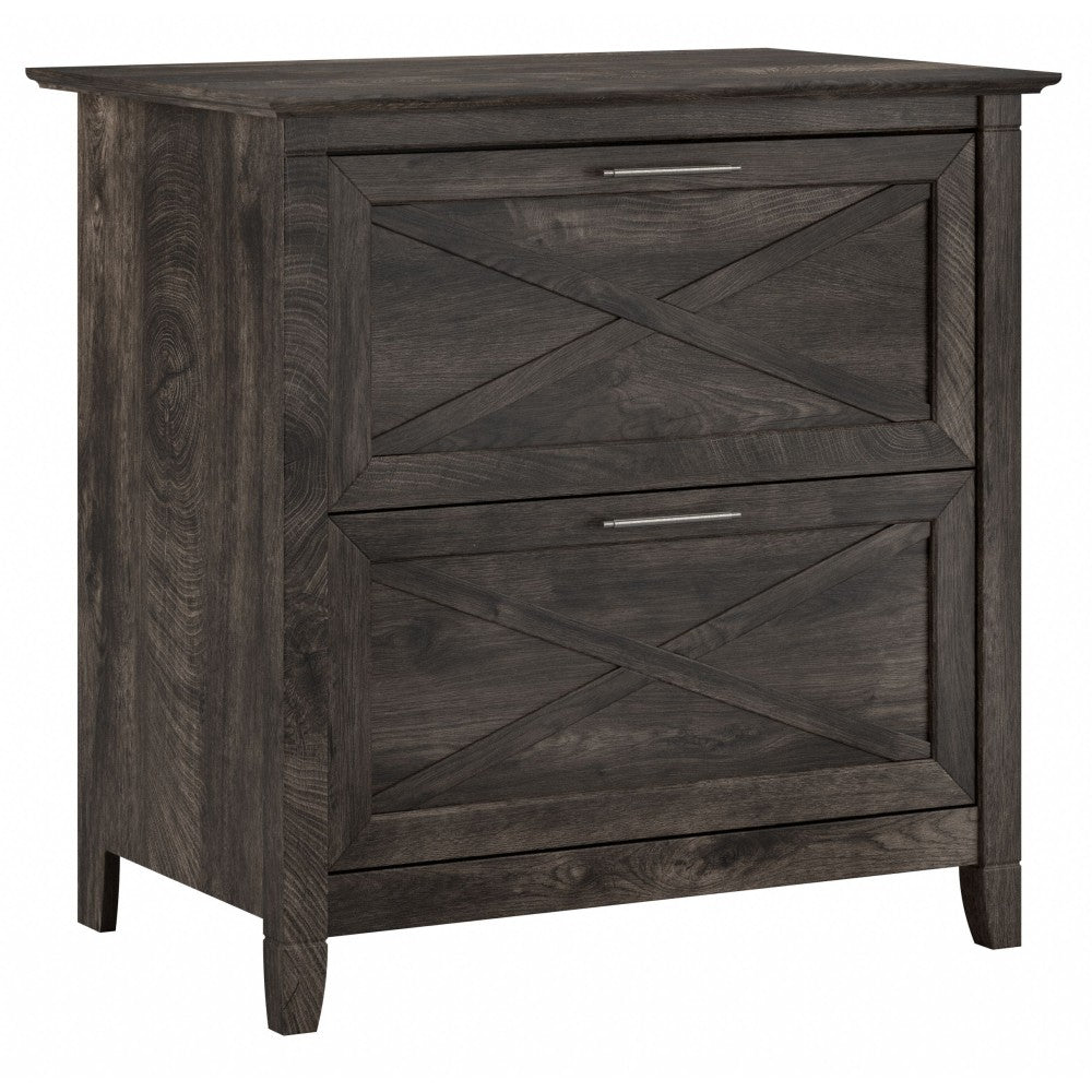 Bush Furniture Key West 30inW x 19-7/8inD Lateral 2-Drawer File Cabinet, Dark Gray Hickory, Standard Delivery