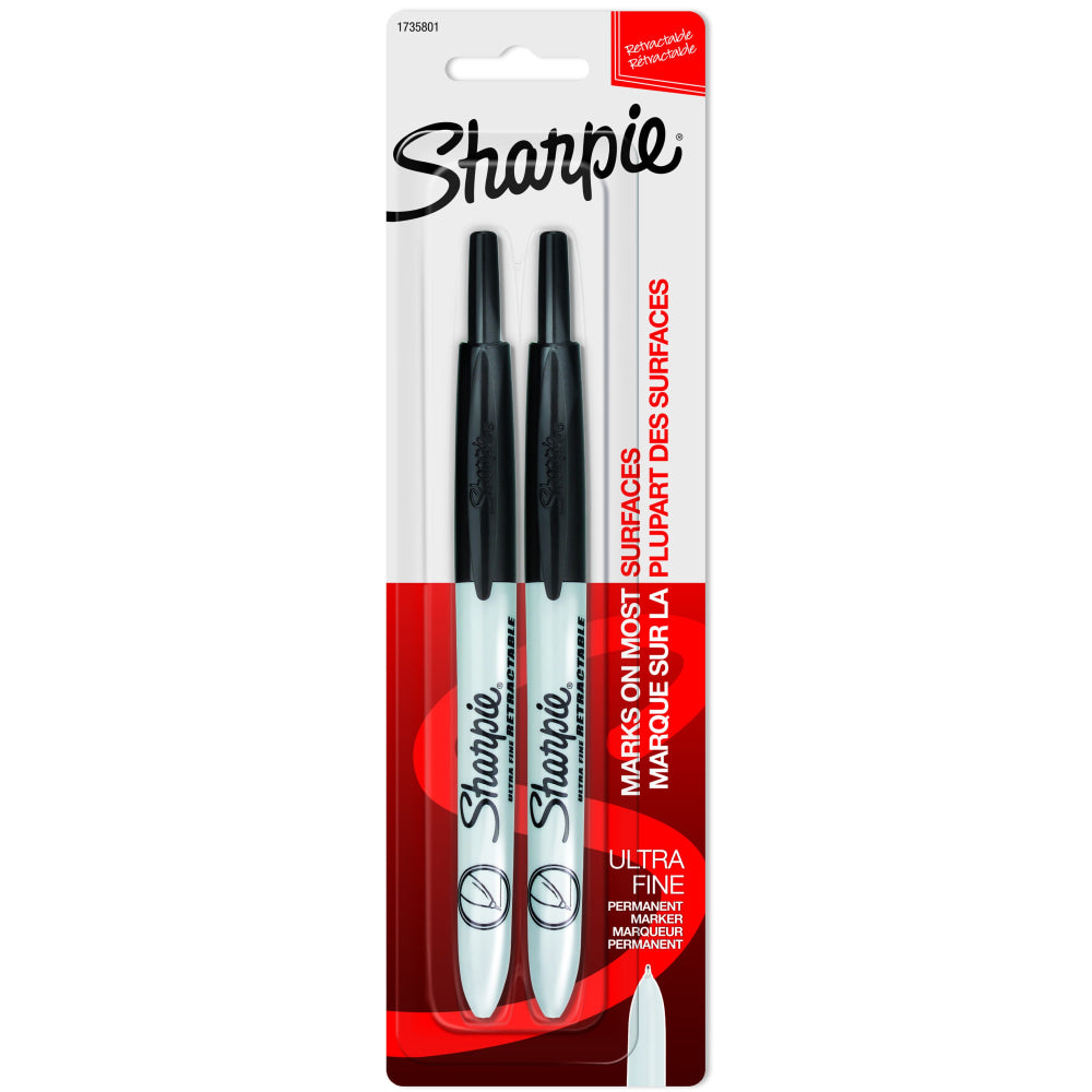 Sharpie Retractable Permanent Markers, Ultra-Fine Point, Black, Pack Of 2