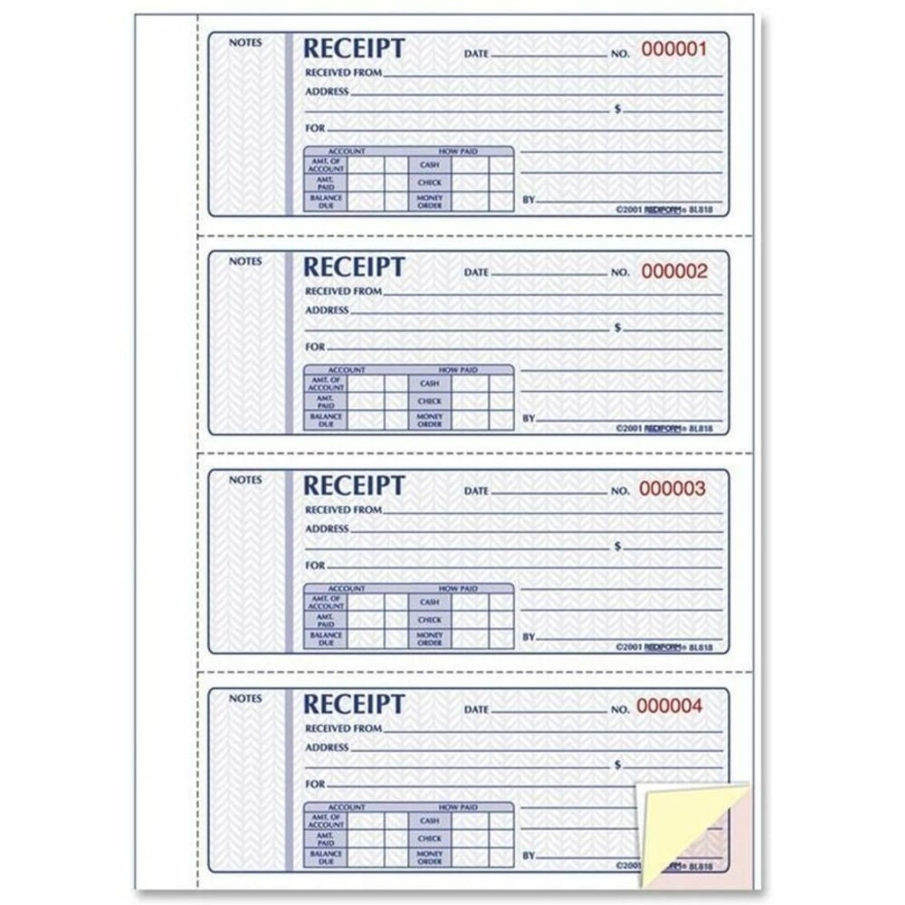 Rediform Hardbound Money Receipt Book, 3-Part, Carbonless, 2-3/4in x 7in, Book Of 200 Sheets