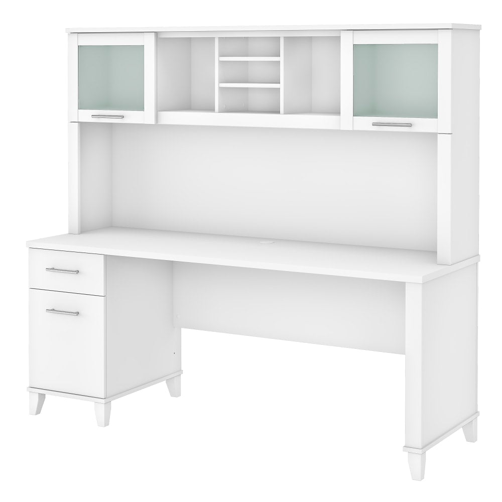 Bush Furniture Somerset Office Desk With Hutch, 72inW, White, Standard Delivery