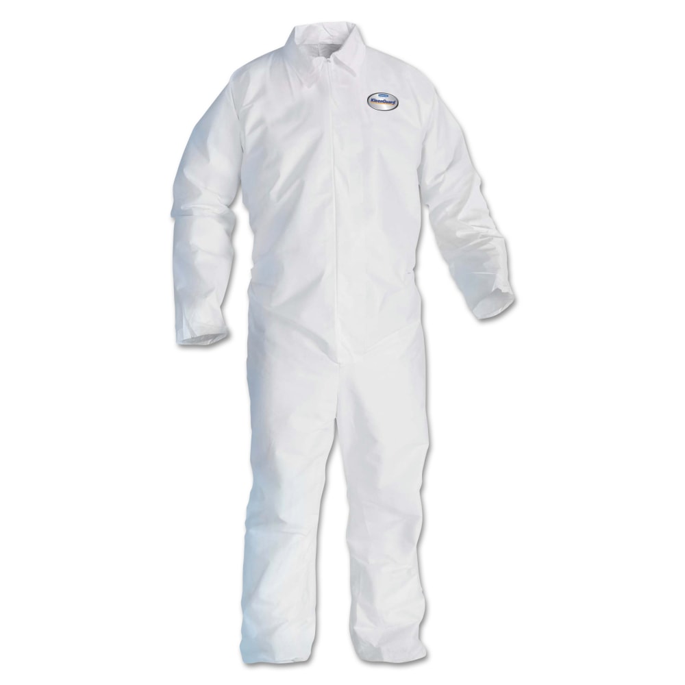 Kimberly-Clark Professional KleenGuard A20 Microforce Particle Protection Coveralls, No Elastic, Zipper, Large, White, Pack Of 24 Coveralls