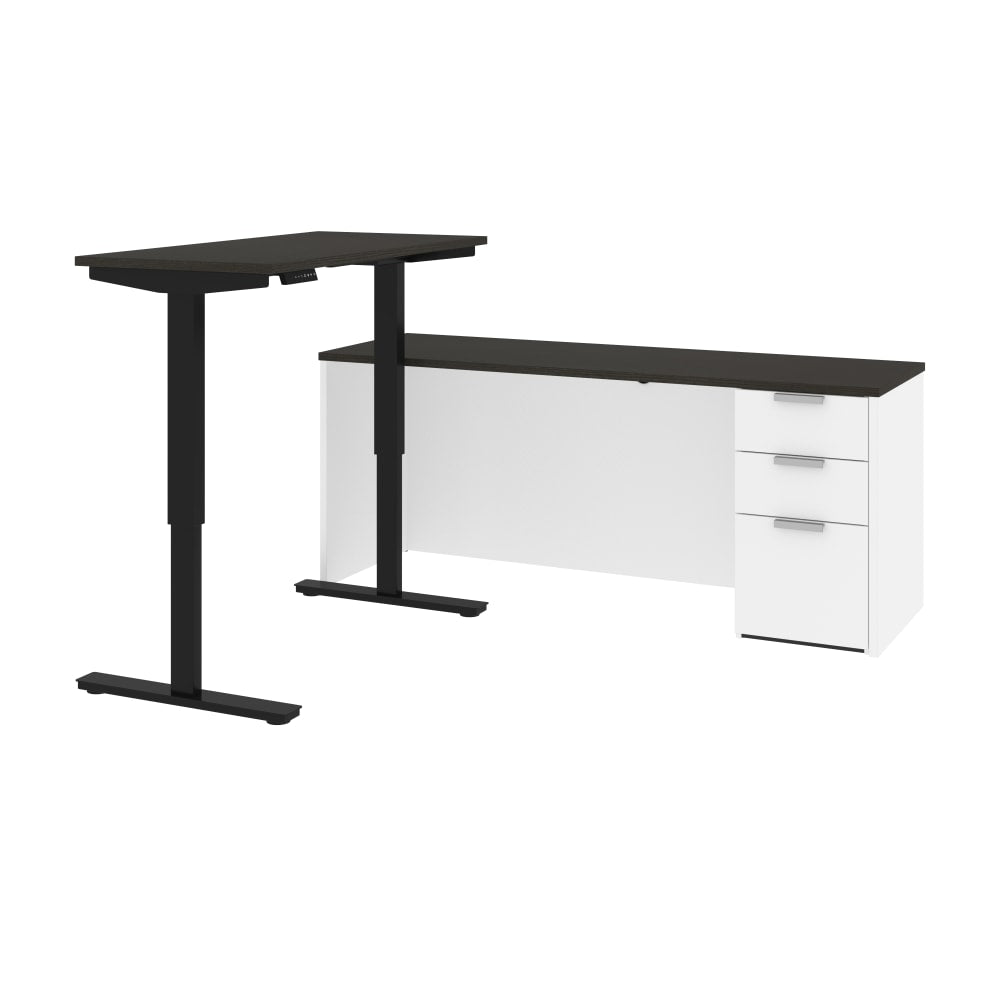 Bestar Pro-Concept Plus 72inW L-Shaped Standing Corner Desk With Pedestal, White/Deep Gray