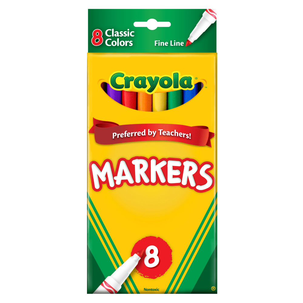 Crayola Fine Line Markers, Assorted Classic Colors, Box Of 8