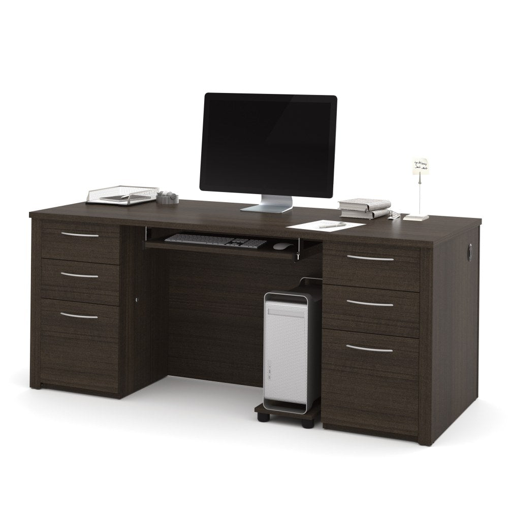 Bestar Embassy 72inW Executive Computer Desk With 2 Pedestals, Dark Chocolate