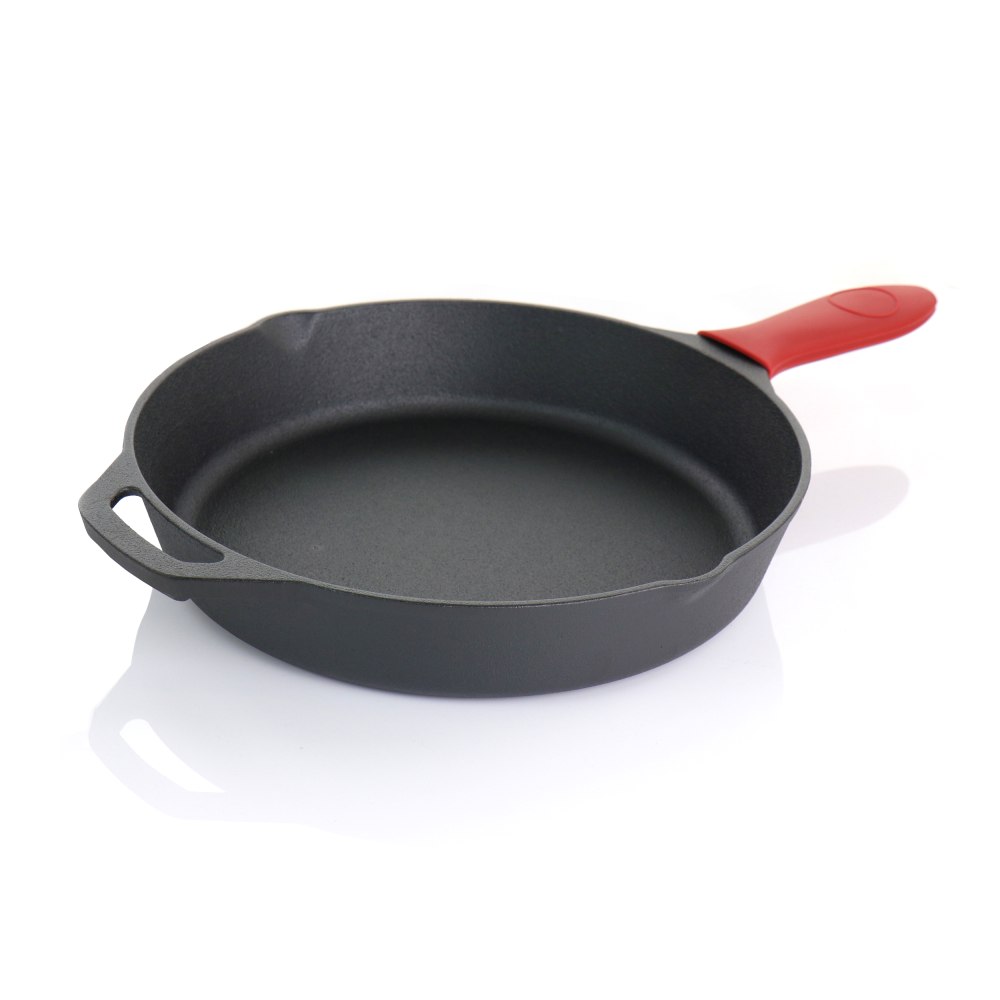 MegaChef Pre-Seasoned 9-Piece Cast Iron Skillet Set, Black/Red