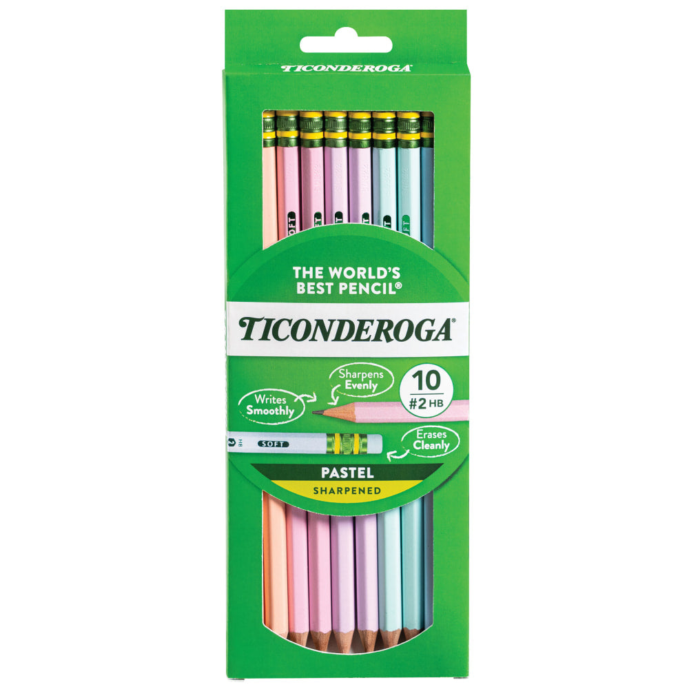 Ticonderoga Pastel Pencils, #2 Soft, Assorted Colors, Pack Of 10 Pencils