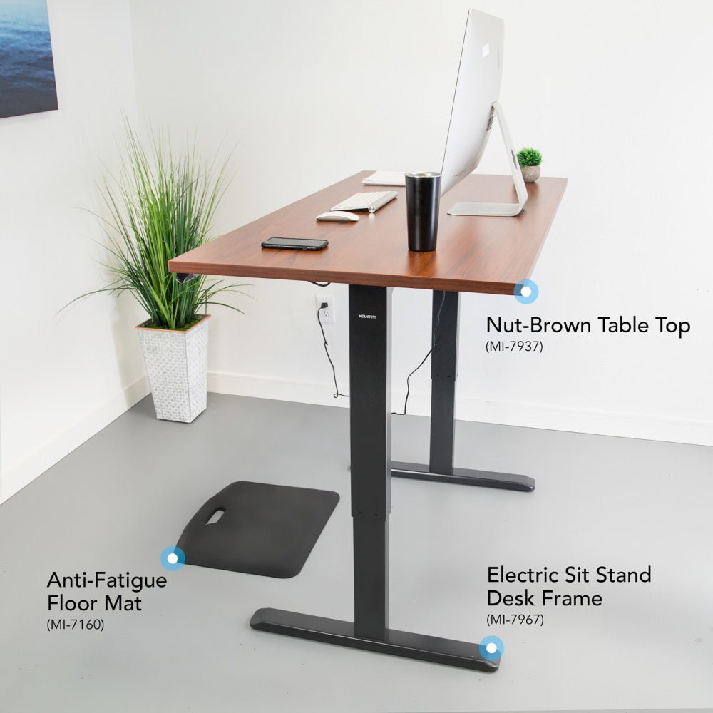 Mount-It! MI-STP102 Electric 24inW Executive Standing Desk With Anti-Fatigue Mat, Nut Brown/Black