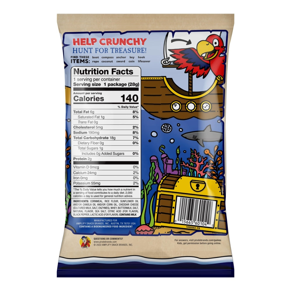 Pirates Booty White Cheddar Rice/Corn Puffs, 1 Oz, Carton Of 24 Bags