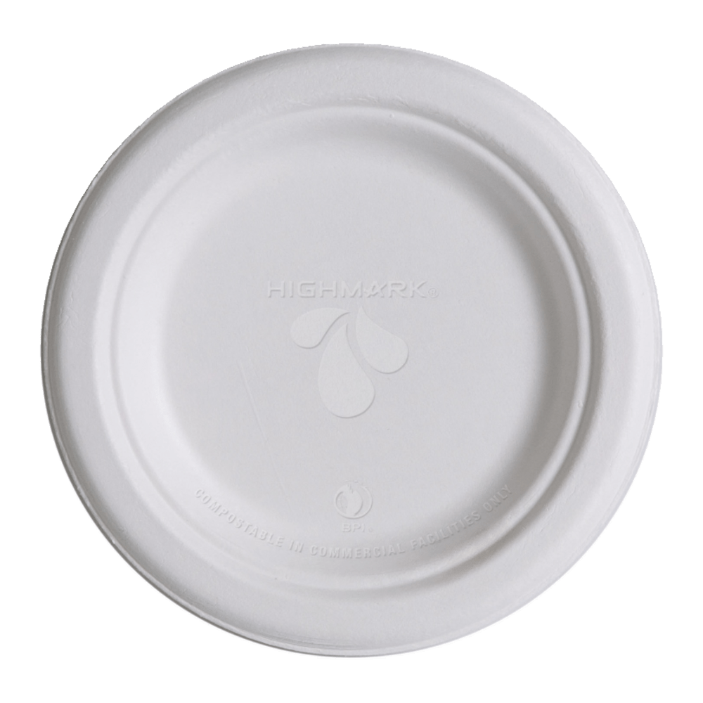 Highmark ECO Compostable Sugarcane Paper Plates,  6in, White, Pack Of 50