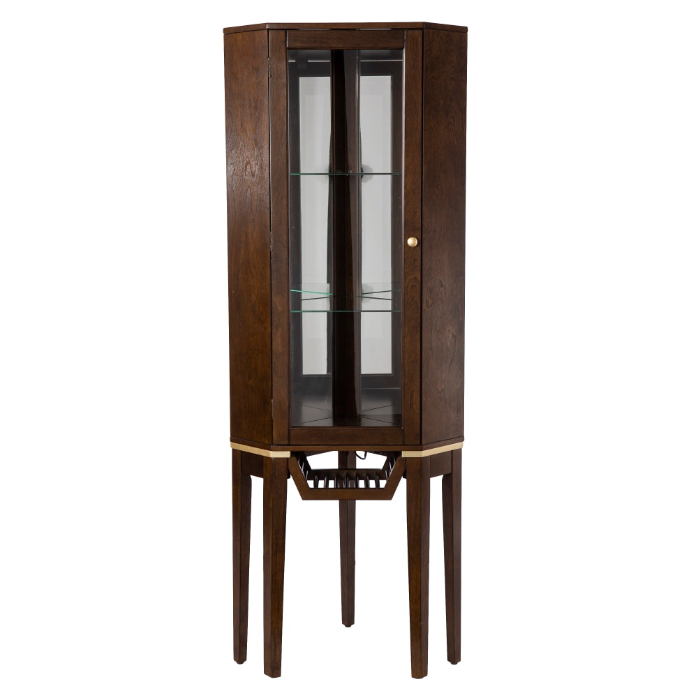 SEI Furniture Kennbeck 26inW Corner Bar Cabinet, Dark Brown