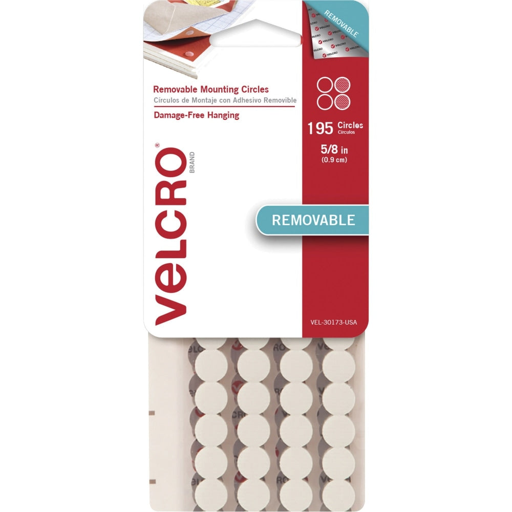 VELCRO Removable Mounting Tape - 0.63in Dia - 195 / Pack - White