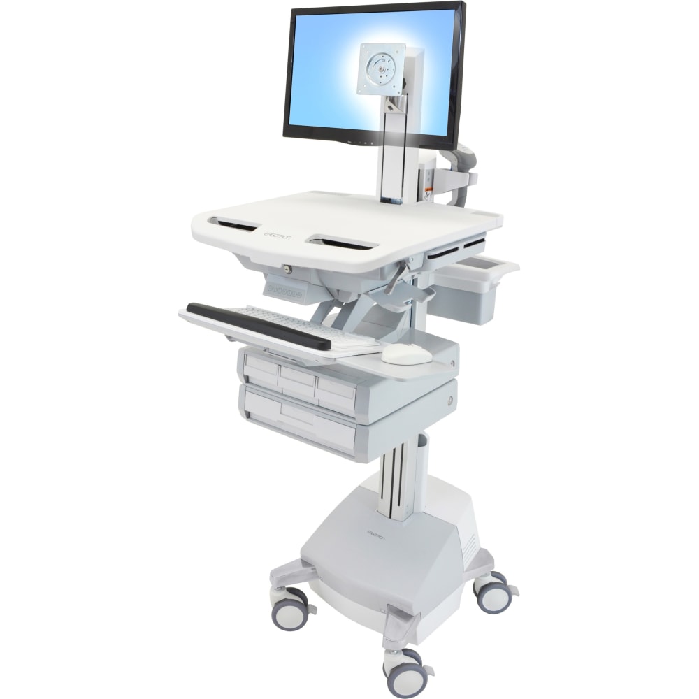 Ergotron StyleView Cart with LCD Pivot, SLA Powered, 4 Drawers - 4 Drawer - 38 lb Capacity - 4 Casters - Aluminum, Plastic, Zinc Plated Steel - White, Gray, Polished Aluminum