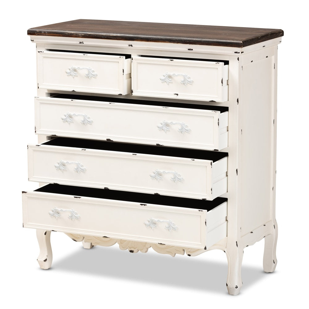 Baxton Studio Levron 34inW 5-Drawer Storage Cabinet, Walnut Brown/Antique White