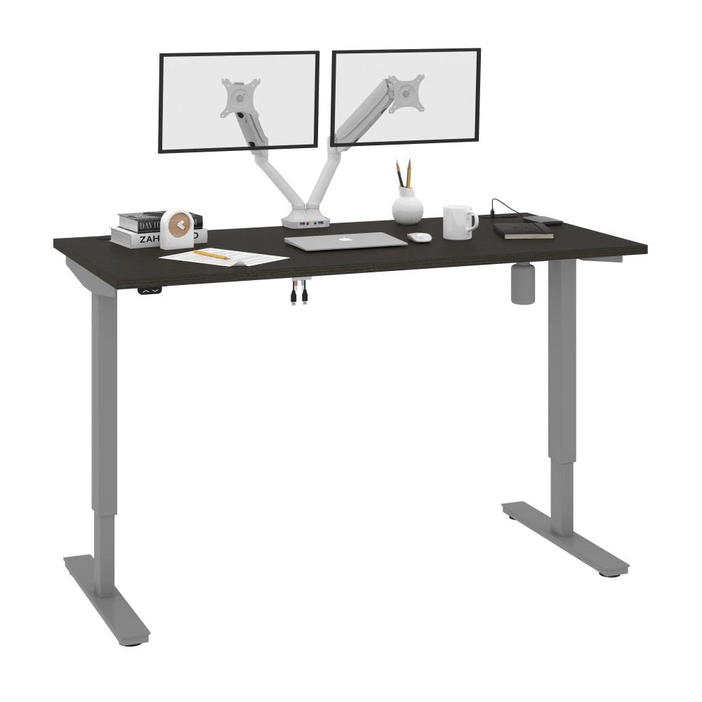 Bestar Upstand Electric 60inW Standing Desk With Dual Monitor Arm, Deep Gray