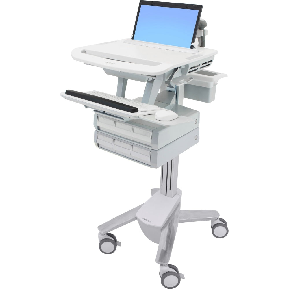 Ergotron StyleView Laptop Cart Desk Workstation 6 Drawers, 50-1/2inH x 17-1/2inW x 30-3/4inD, White/Gray