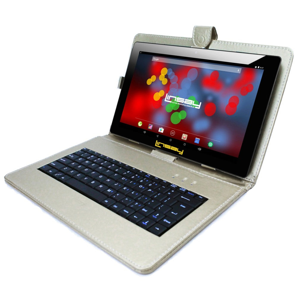 Linsay F10IPS Tablet, 10.1in Screen, 2GB Memory, 64GB Storage, Android 13, Silver Keyboard