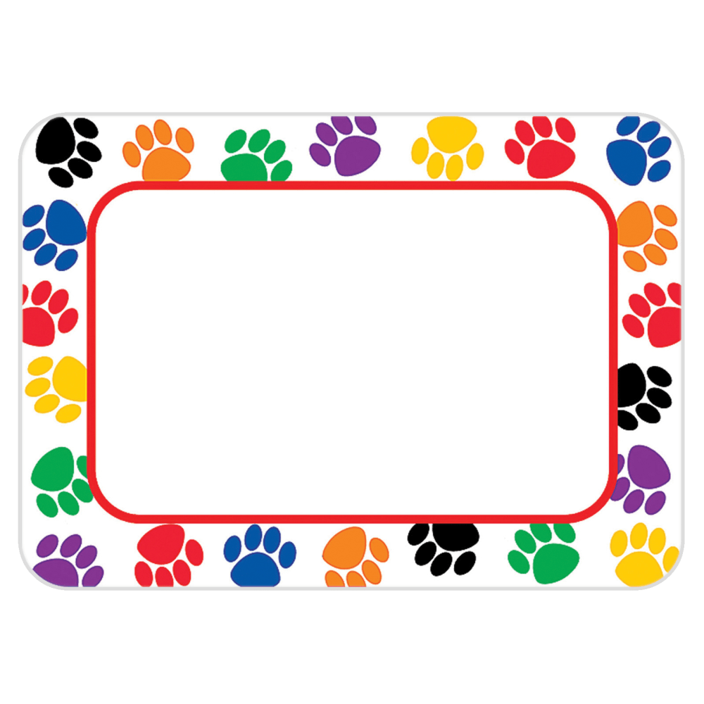 Teacher Created Materials Name Tags, Colorful Paw Prints, 2-1/2inH x 3-1/2inW, 36 Name Tags Per Pack, Set Of 6 Packs