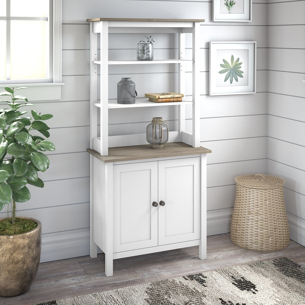 Bush Business Furniture Mayfield 66inH 5-Shelf Bookcase With Doors, Pure White/Shiplap Gray, Standard Delivery